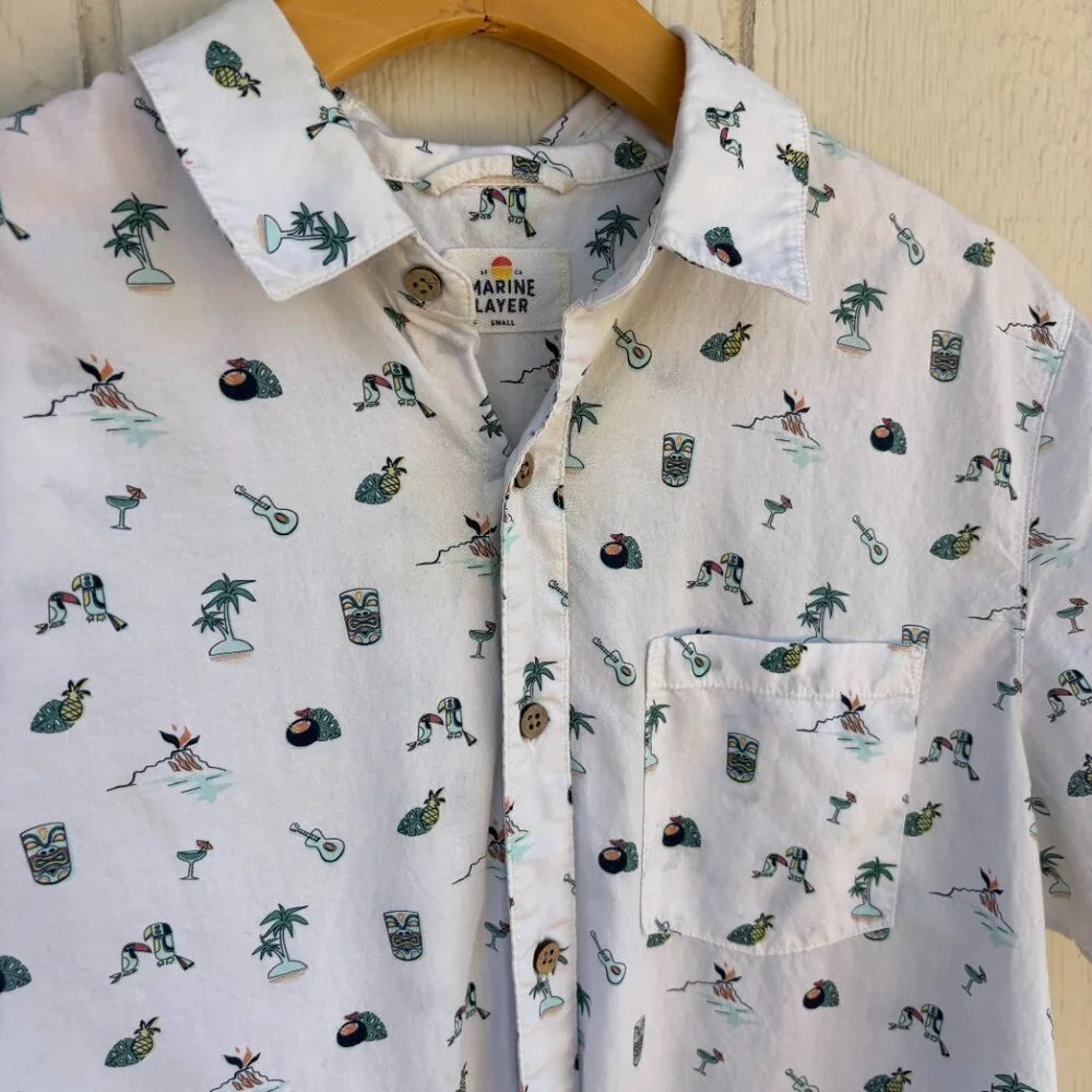 Marine Layer S/S Pohaku Island Print Shirt Men's Small White Tropical Vacation - Picture 4 of 9